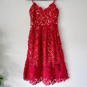 Red Lace Midi Dress